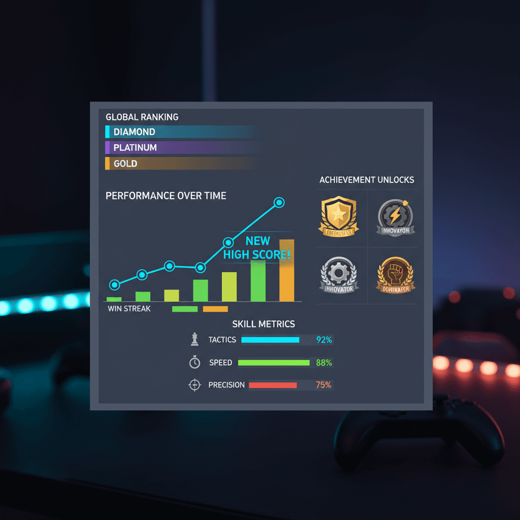 Skill progression dashboard with rankings and achievements