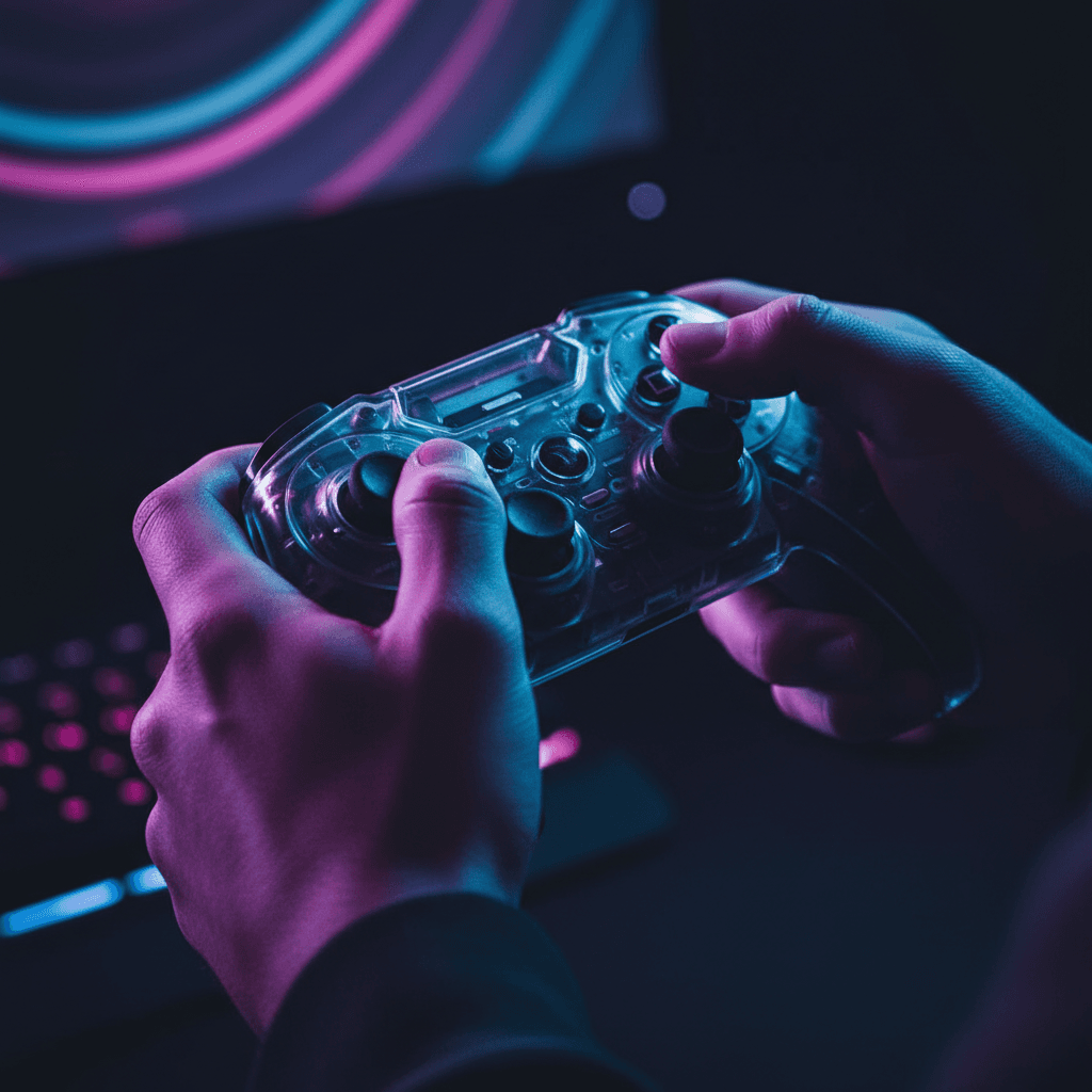 Gamer holding controller in gaming session