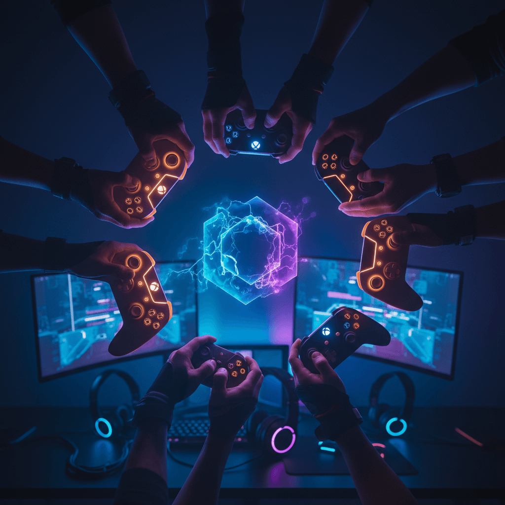 Gaming controllers positioned together during an active gaming session